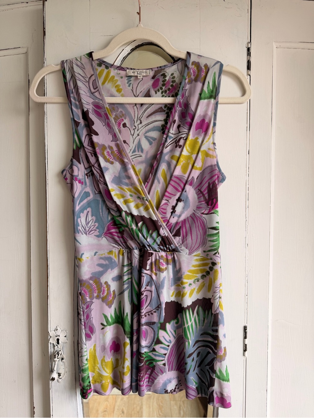 Etro Pastel Floral Sleeveless Top in Lavender, Pink and Green